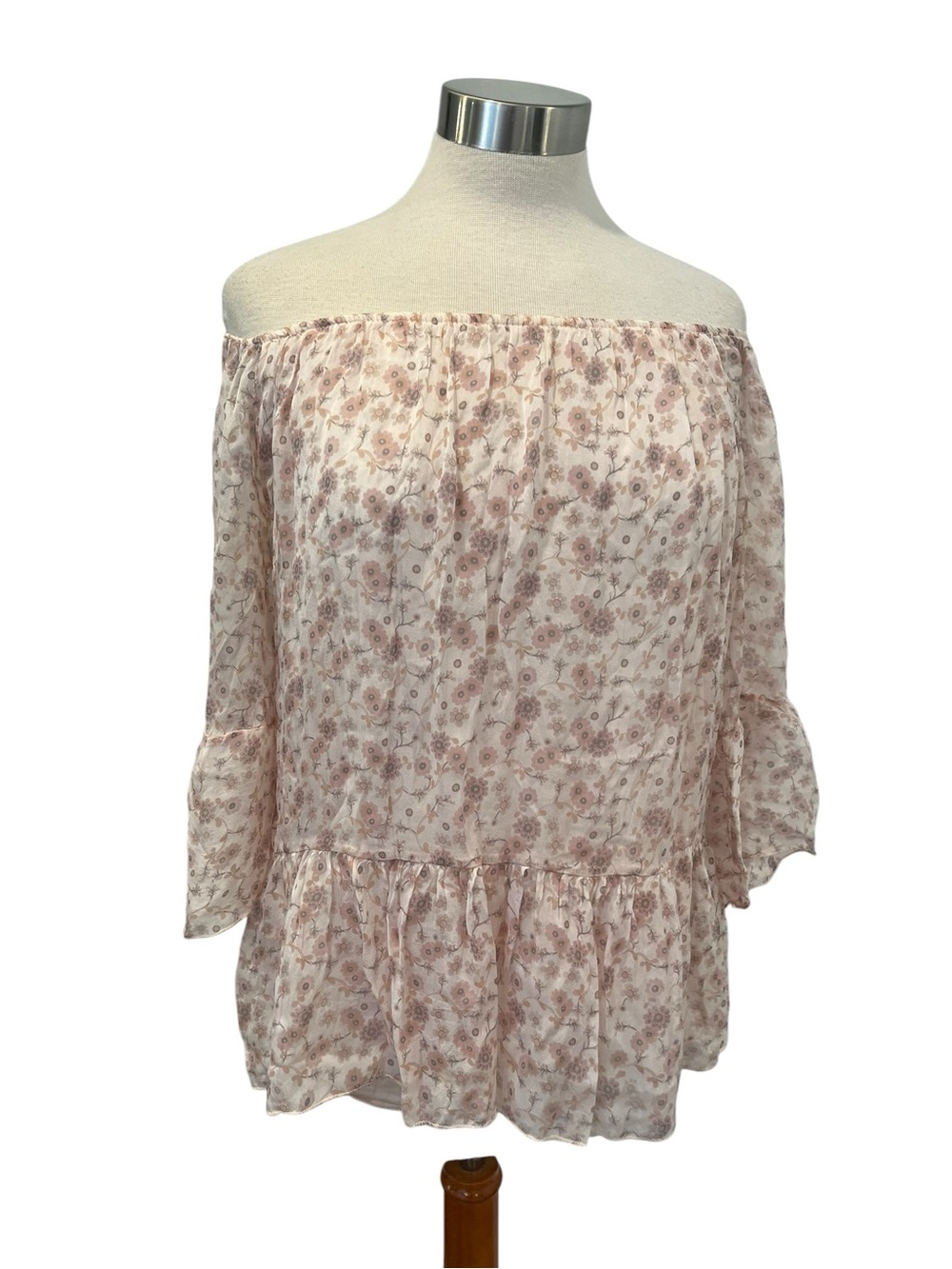 Via Signoria Off-Shoulder Floral Peasant Top in Blush Pink Made In Italy Sz MED